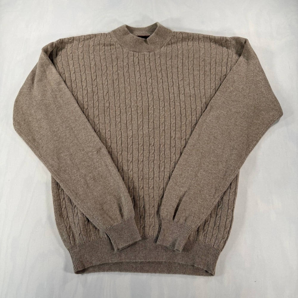 Domani Sweater Women S Tan Silk Cashmere Blend Cable Knit Mock Neck